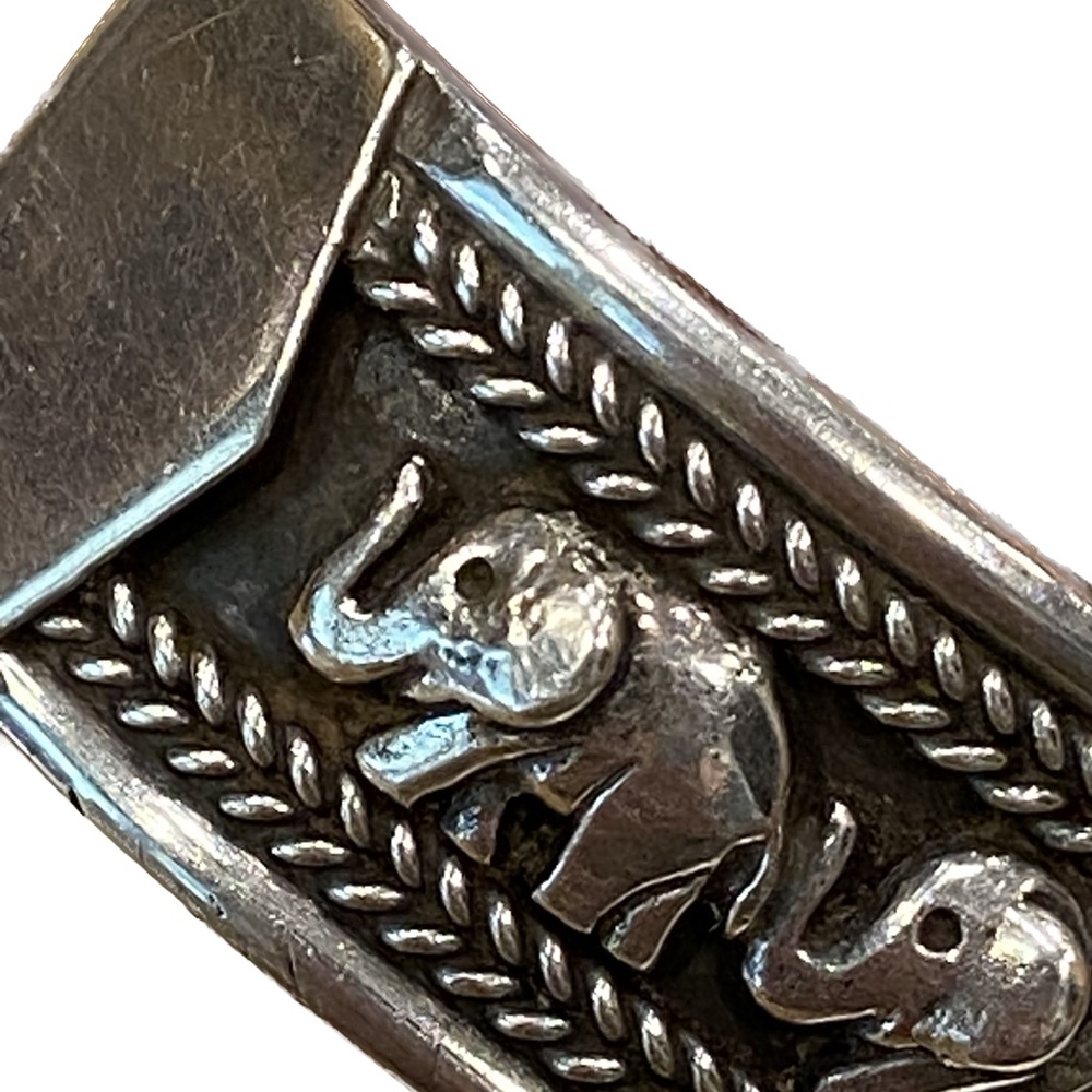 Vintage Sterling 925 elephant pave cuff bracelet Bali 80s good luck trunks up - Picture 4 of 10